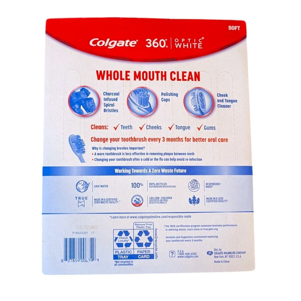 Colgate‎ 360 Optic White Soft Toothbrushes 8 Pack Advanced Cleaning Whitening